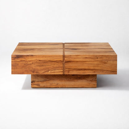 Table basse en bois acacia, table basse design carrée 80x80 avec lignes épurées et finition naturelle chaleureuse