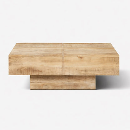 Table basse en bois clair, table basse design carrée 80x80 avec plateau épais et style contemporain épuré