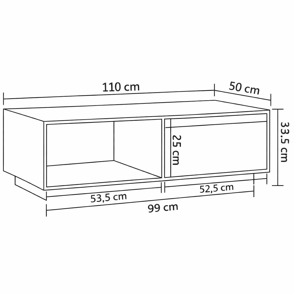 Dimensions de la table basse en bois Tavik, proportions équilibrées et format idéal pour table basse de salon.