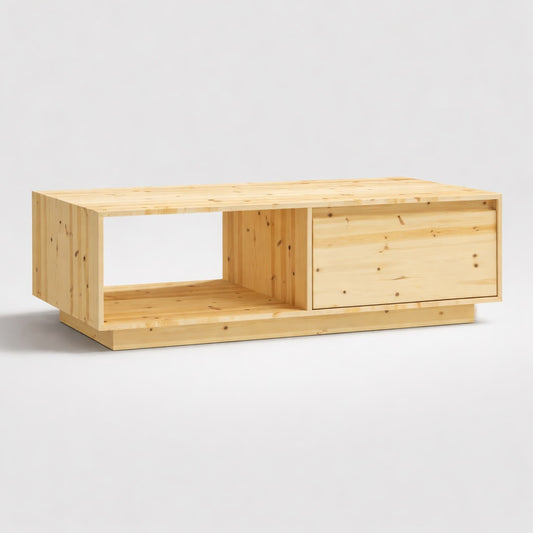 Table basse en bois Tavik au design épuré, avec rangement intégré, idéale comme table basse de salon contemporaine.