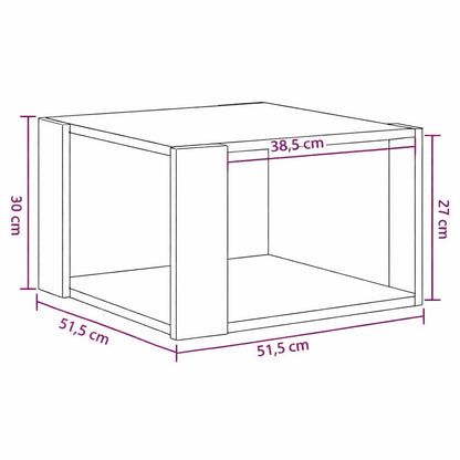 Table basse en bois carrée avec rangement, dimensions détaillées 