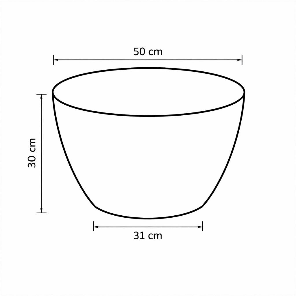 Table basse design ronde en métal doré, schéma technique avec dimensions 50 cm de diamètre et 30 cm de hauteur.