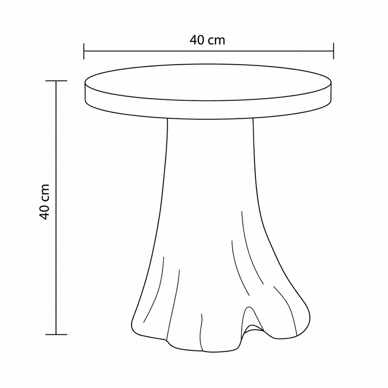Dimensions de la table basse en bois design Ereno avec plateau rond de 40 cm et hauteur de 40 cm