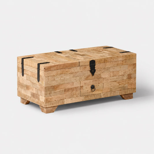 Table basse en bois Kalyo finition naturelle avec rangement intégré, parfaite pour table basse de salon.