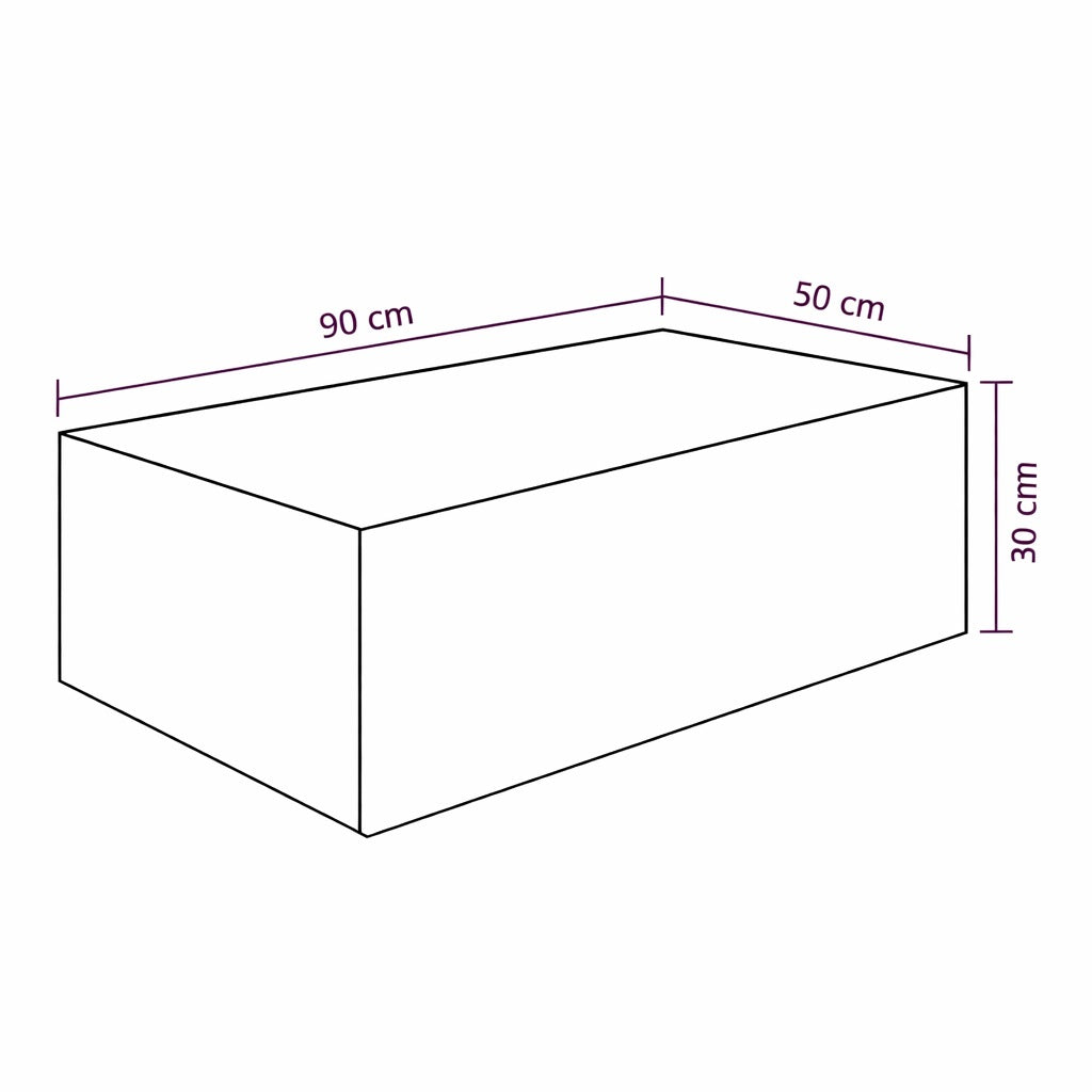 Dimensions table basse en bois de design : 90x50x30 cm, schéma technique clair pour salon moderne.