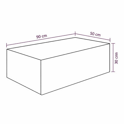 Dimensions table basse en bois de design : 90x50x30 cm, schéma technique clair pour salon moderne.