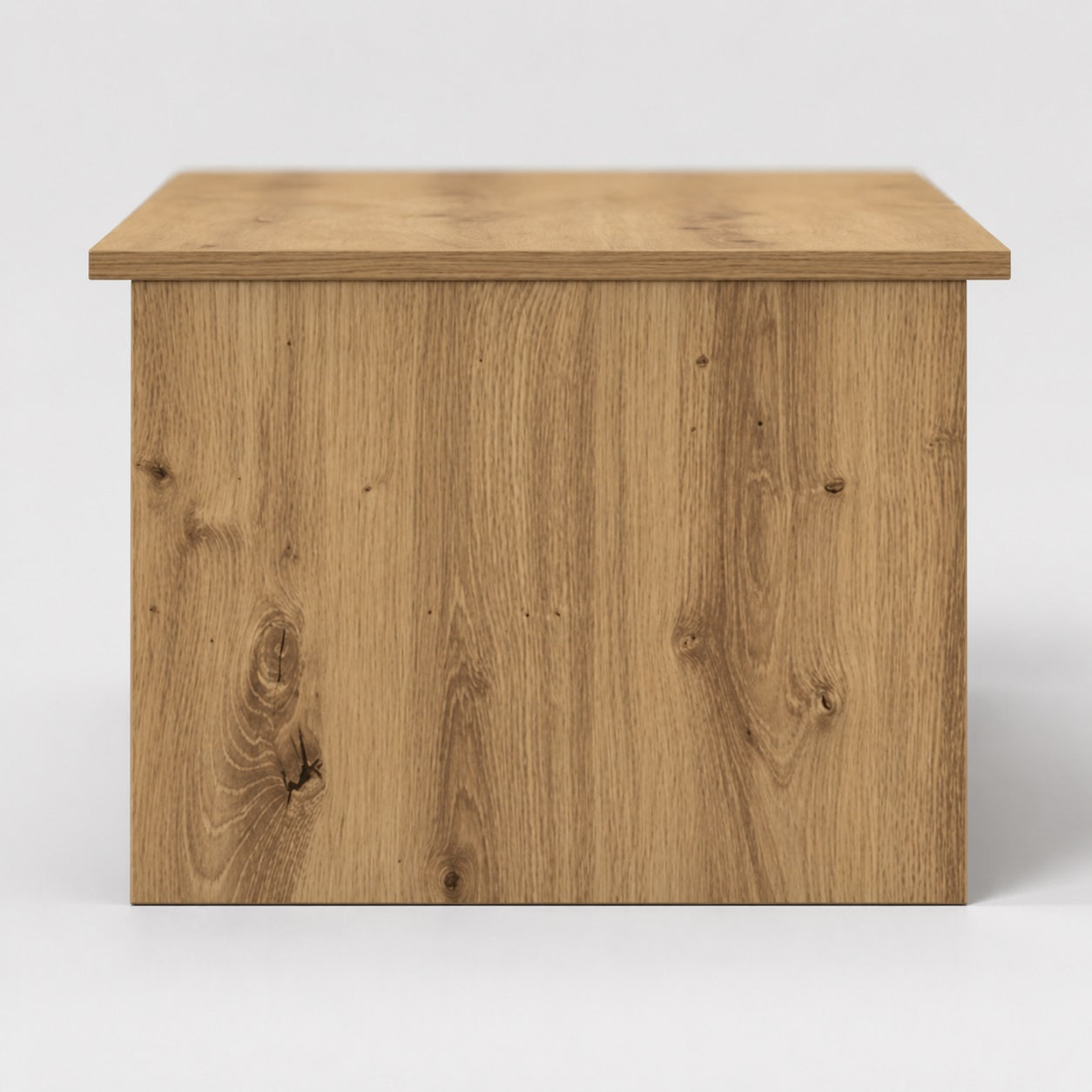 table basse en bois vue côté Linea chêne clair avec structure épurée et rangement