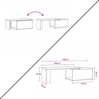 table basse en bois dimensions Linea avec plateau coulissant et espace de rangement