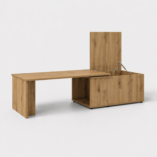 table basse en bois Linea ouverte avec coffre de rangement fonctionnel et discret