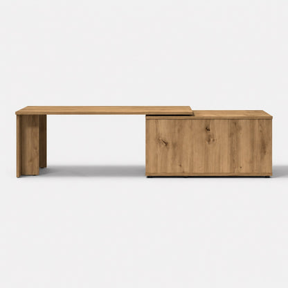 table basse en bois design Linea chêne clair avec rangement intégré moderne