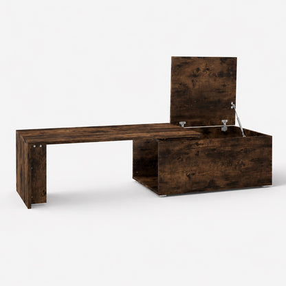 table basse en bois Linea ouverte chêne foncé avec coffre spacieux et design fonctionnel
