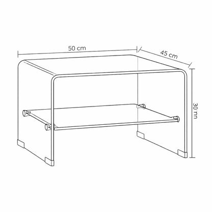 Schéma dimensions table basse en verre design 50 cm avec hauteur et profondeur détaillées