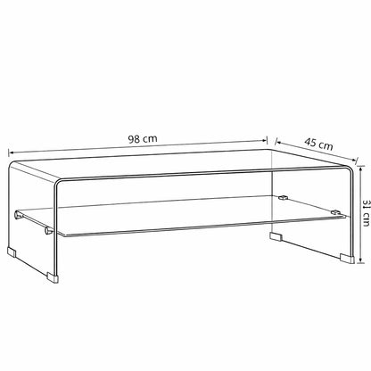 Dimensions table basse en verre 98x45 cm, table basse design hauteur 31 cm avec étagère inférieure intégrée