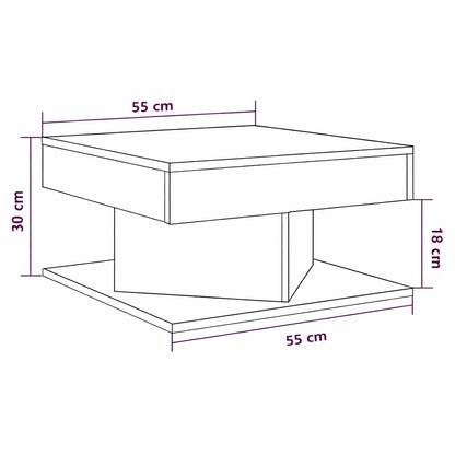 Dimensions de la table basse en bois carrée 55 cm, table basse de salon compacte et équilibrée.