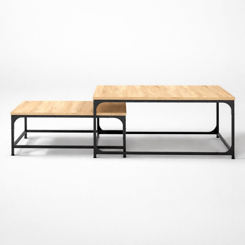 Table basse en bois chêne clair vue angle, tabla basse gigogne épurée