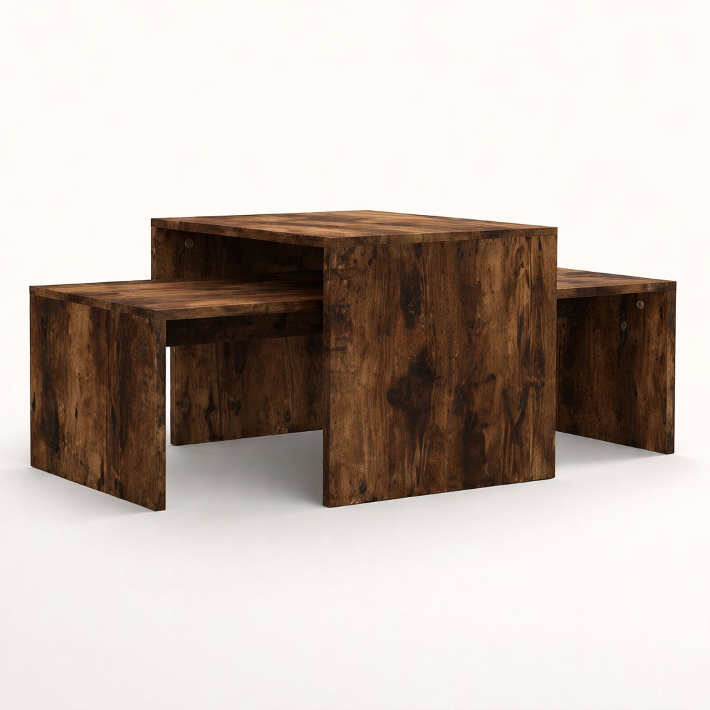 Table basse gigognes en bois finition chêne foncé, style élégant et contemporain
