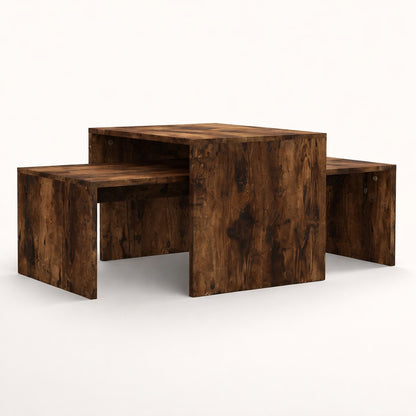 Table basse gigognes en bois finition chêne foncé, style élégant et contemporain