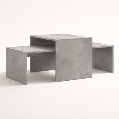 Table basse gigogne béton gris clair, design sculptural moderne et esprit architectural