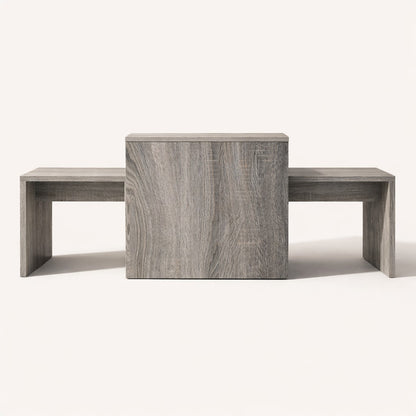 Table basse gigogne bois gris vue de face, lignes droites et style contemporain