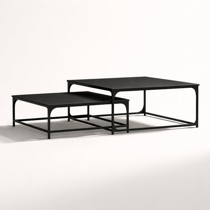 Table basse gigogne STRATA noir, double table rectangulaire au design minimaliste, structure métal noir.