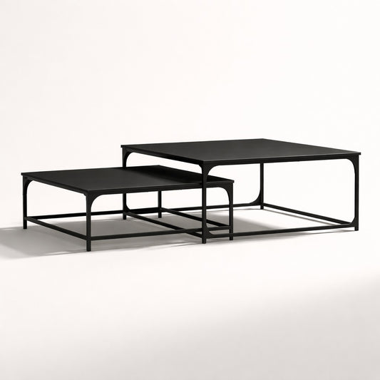 Table basse gigogne STRATA noir, double table rectangulaire au design minimaliste, structure métal noir.