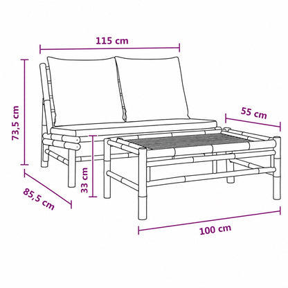 Dimensions salon bambou avec table basse de jardin, mobilier d'extérieur compact et naturel