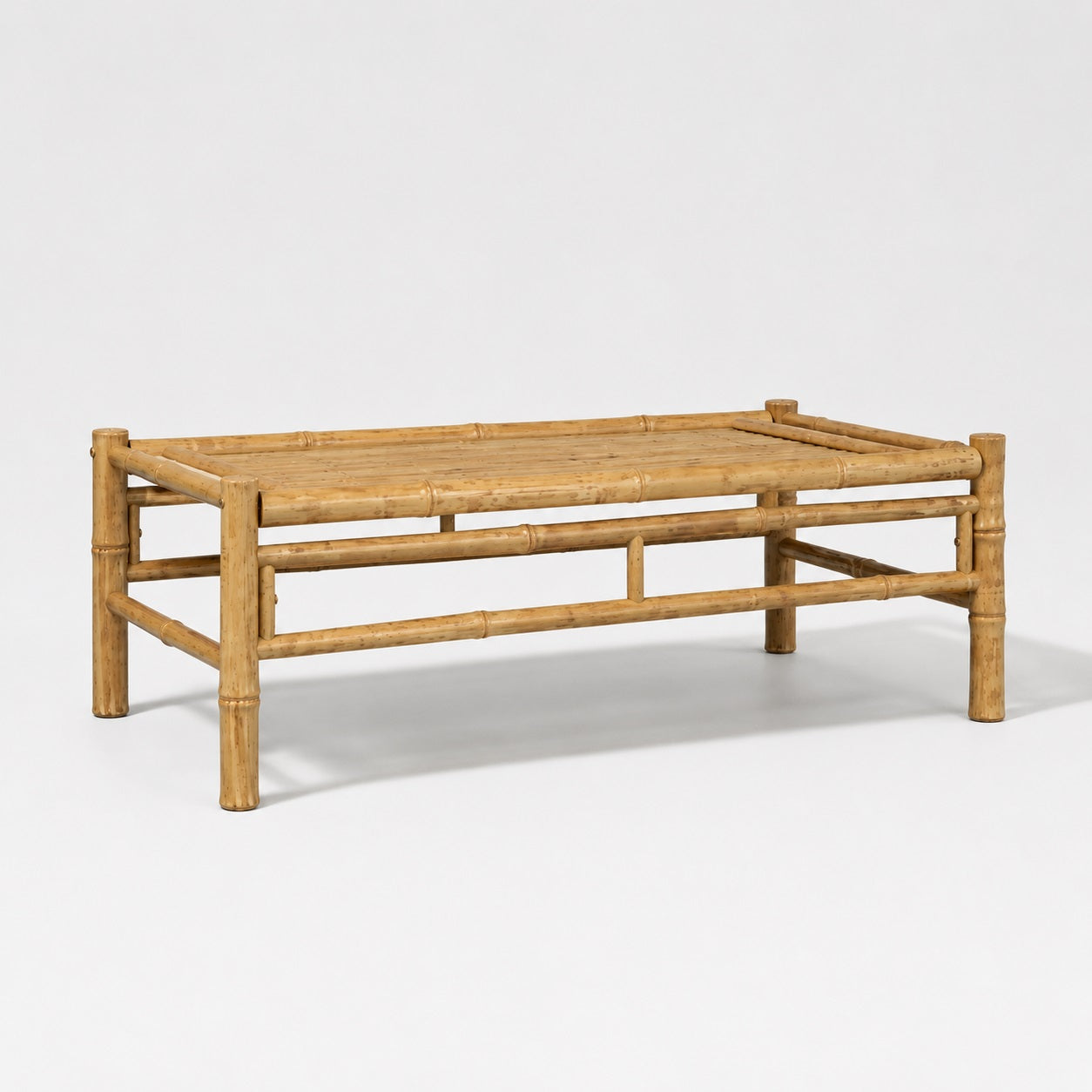 Table basse de jardin en bambou naturel style bohème, table basse d'extérieur rectangulaire design