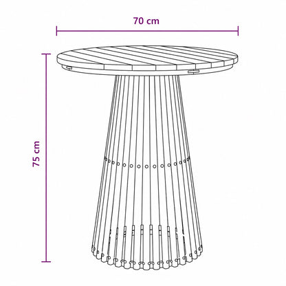 Dimensions de la table basse de jardin ronde en bois, parfaite comme table basse d’extérieure compacte.