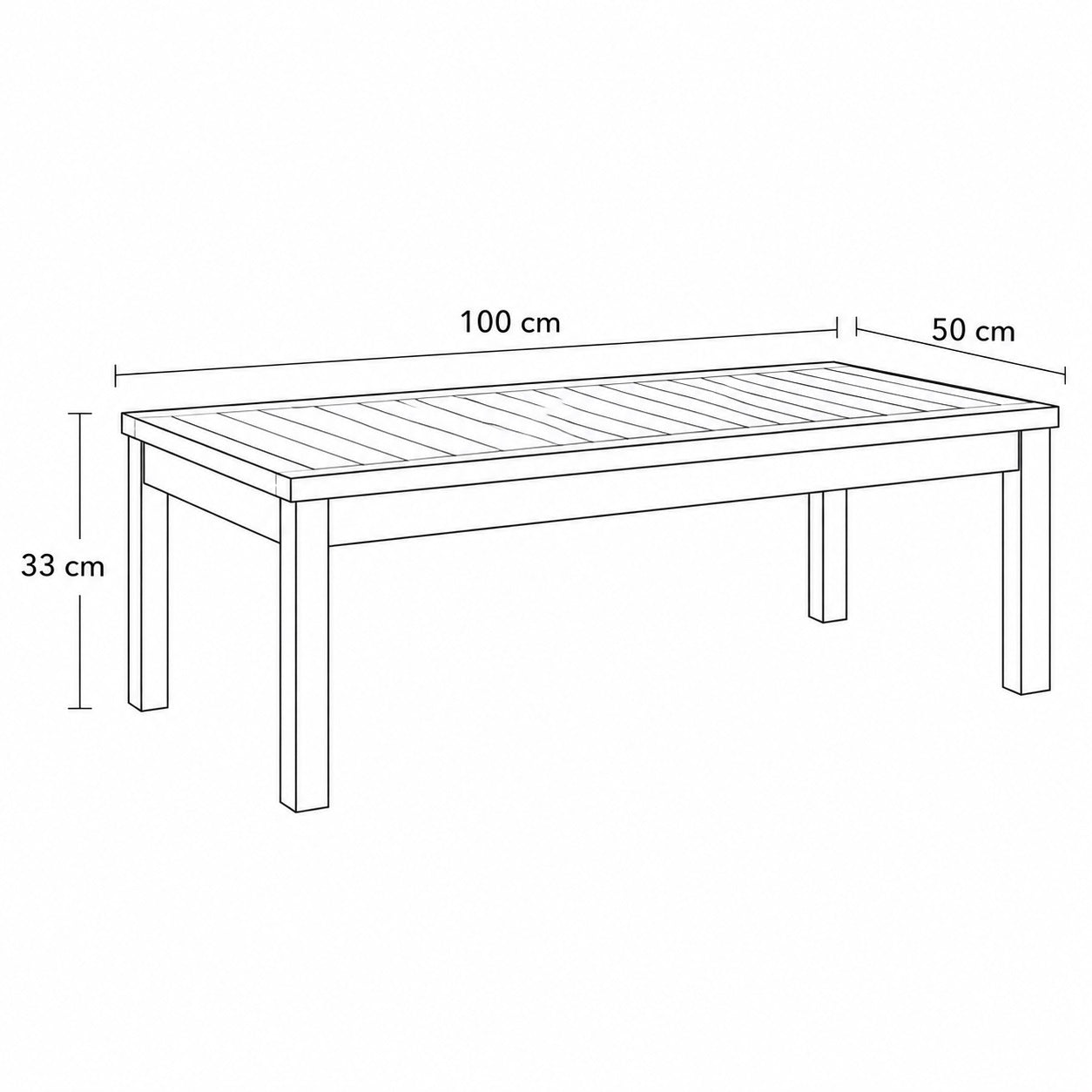 Dimensions table basse d’extérieur 100 x 50 cm hauteur 33 cm pour terrasse et jardin