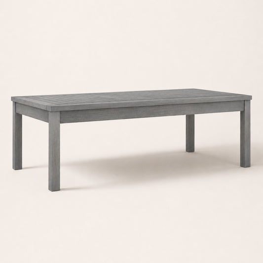Table basse de jardin grise rectangulaire style moderne pour terrasse et salon d’extérieur contemporain