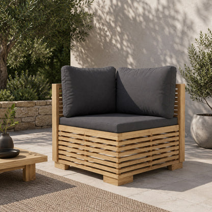 Table basse de jardin et fauteuil extérieur gris anthracite, table basse d’extérieure élégante en bois