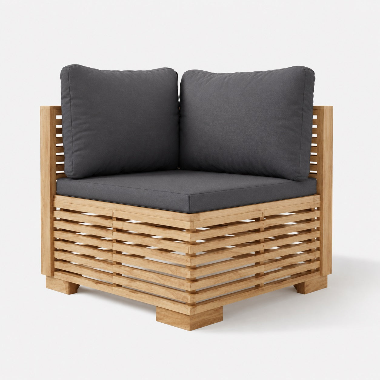 Table basse de jardin avec fauteuil gris moderne, table basse d’extérieure en bois style lounge