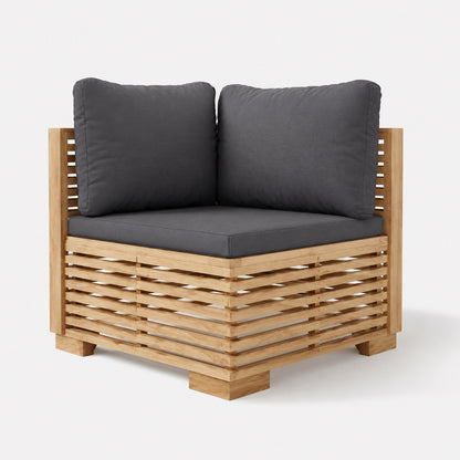 Table basse de jardin avec fauteuil gris moderne, table basse d’extérieure en bois style lounge