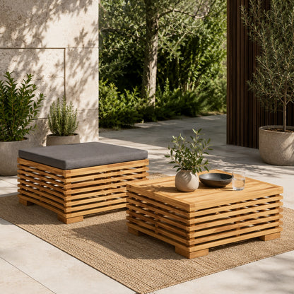 Table basse de jardin Lattis avec module gris anthracite, table basse d’extérieure moderne et élégante