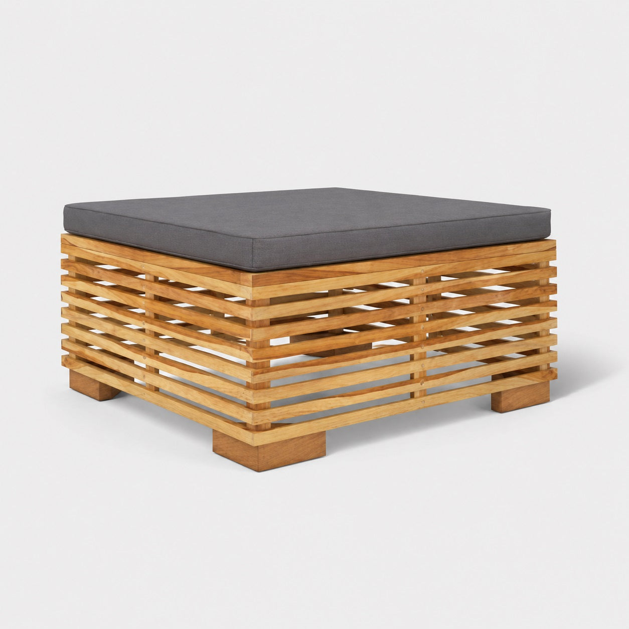 Table basse de jardin avec coussin gris anthracite, table basse d’extérieure moderne en bois massif