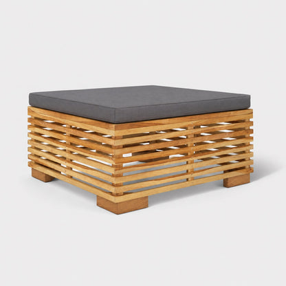 Table basse de jardin avec coussin gris anthracite, table basse d’extérieure moderne en bois massif