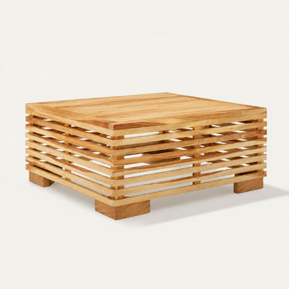 Table basse de jardin en bois Lattis au design ajouré, table basse d’extérieure moderne et naturelle