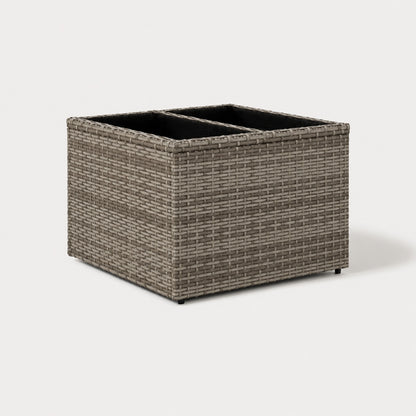 Table basse de jardin grise avec double plateau en verre, parfaite pour terrasse et espace d’extérieure chic.