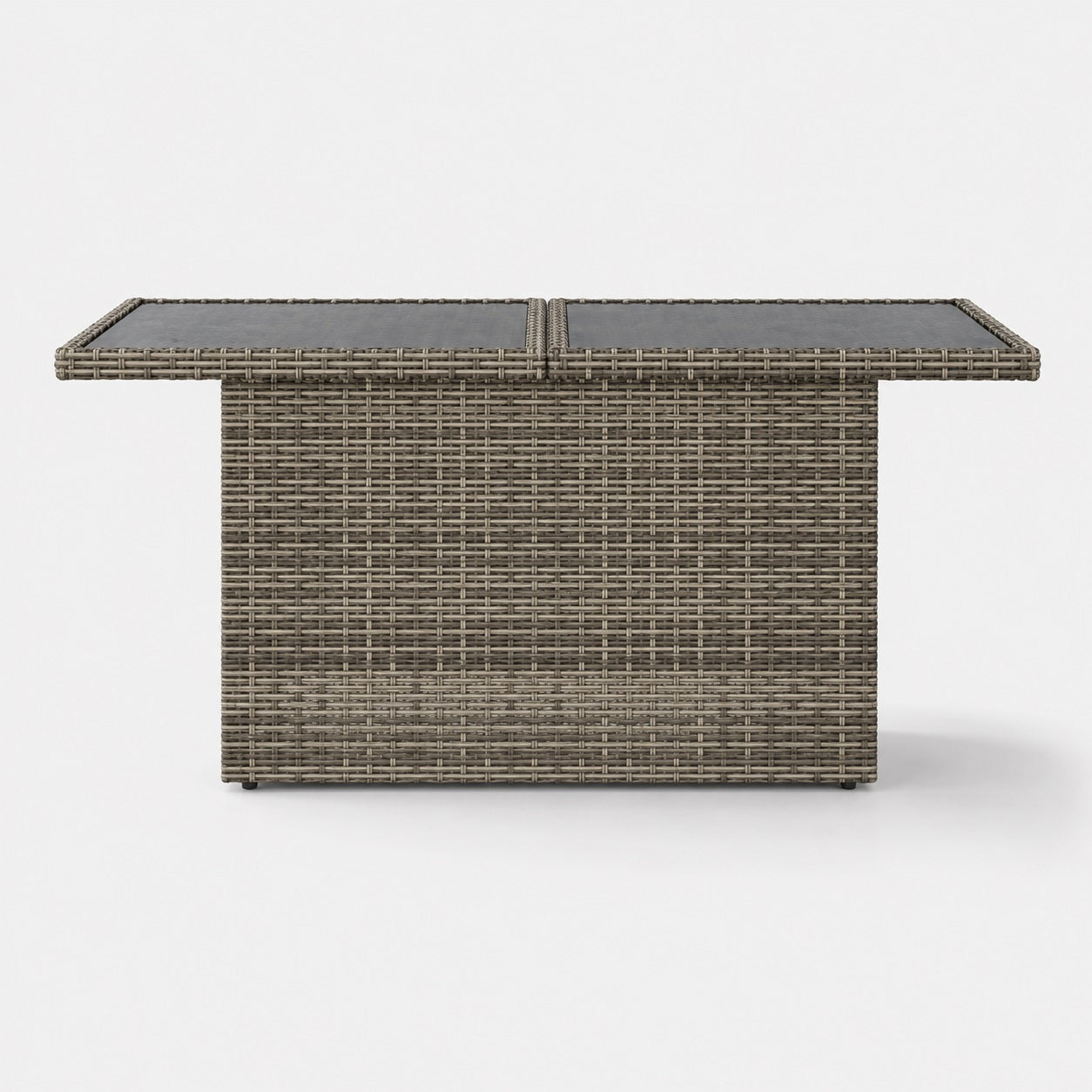Table basse de jardin rectangulaire grise en résine tressée avec plateau en verre élégant