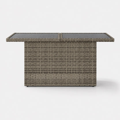 Table basse de jardin rectangulaire grise en résine tressée avec plateau en verre élégant