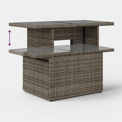 Table basse d'extérieur relevable grise avec double plateau en verre pour salon de jardin design