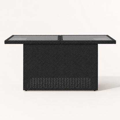 Table basse de jardin noire vue de face avec plateau en verre pour mobilier extérieur élégant