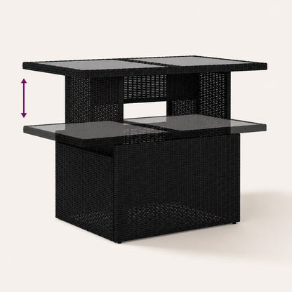 Table basse de jardin relevable noire avec plateau en verre et rangement pour terrasse design