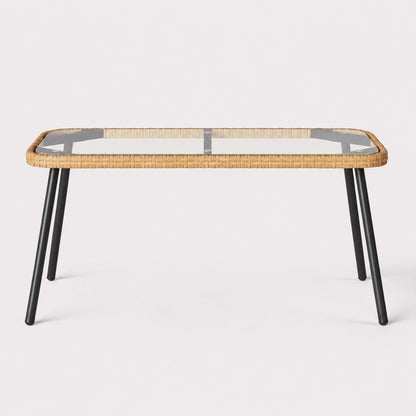 Table basse de jardin Nevara beige au design minimaliste avec structure noire élégante.
