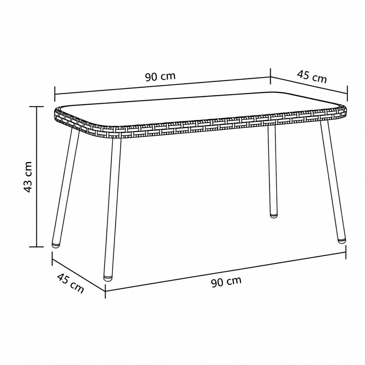 Dimensions de la table basse de jardin Nevara 90x45 cm pour extérieur moderne.