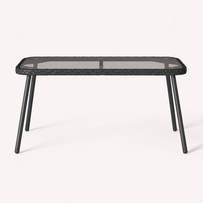 Table basse de jardin Nevara noire avec pieds métal et plateau verre design contemporain.