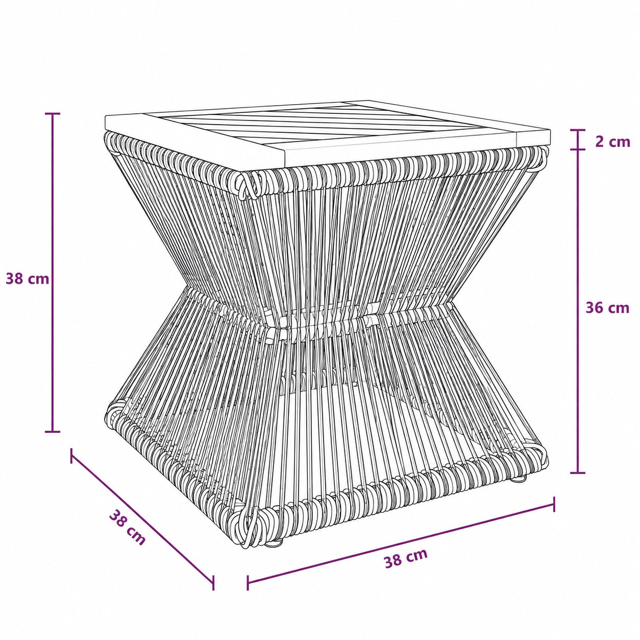 Dimensions de la table basse d'extérieur Nexus 38x38 cm, table basse de jardin compacte