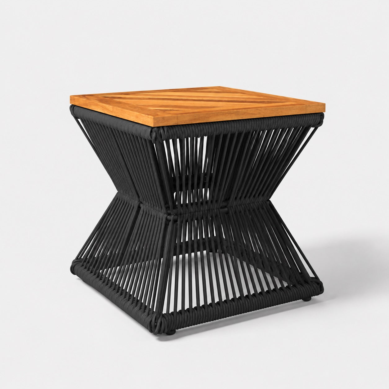 Table basse de jardin Nexus en bois et corde noire, table basse d'extérieur design carré moderne