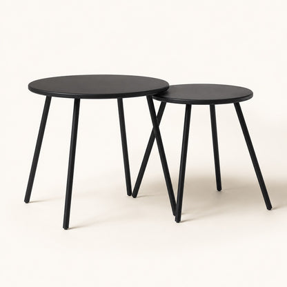 Table basse de jardin Orbyn noire design, lot de tables basses d’extérieur rondes en métal contemporain