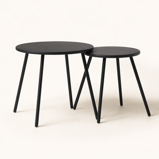 Table basse de jardin Orbyn noire design, lot de tables basses d’extérieur rondes en métal contemporain